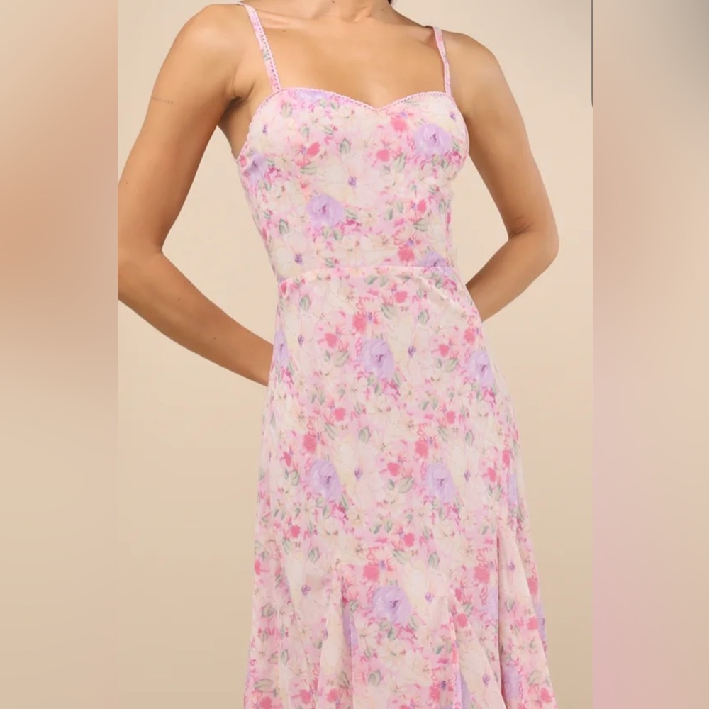 🆕 Lulus Charmed Invite Pink Floral Midi Dress - XL